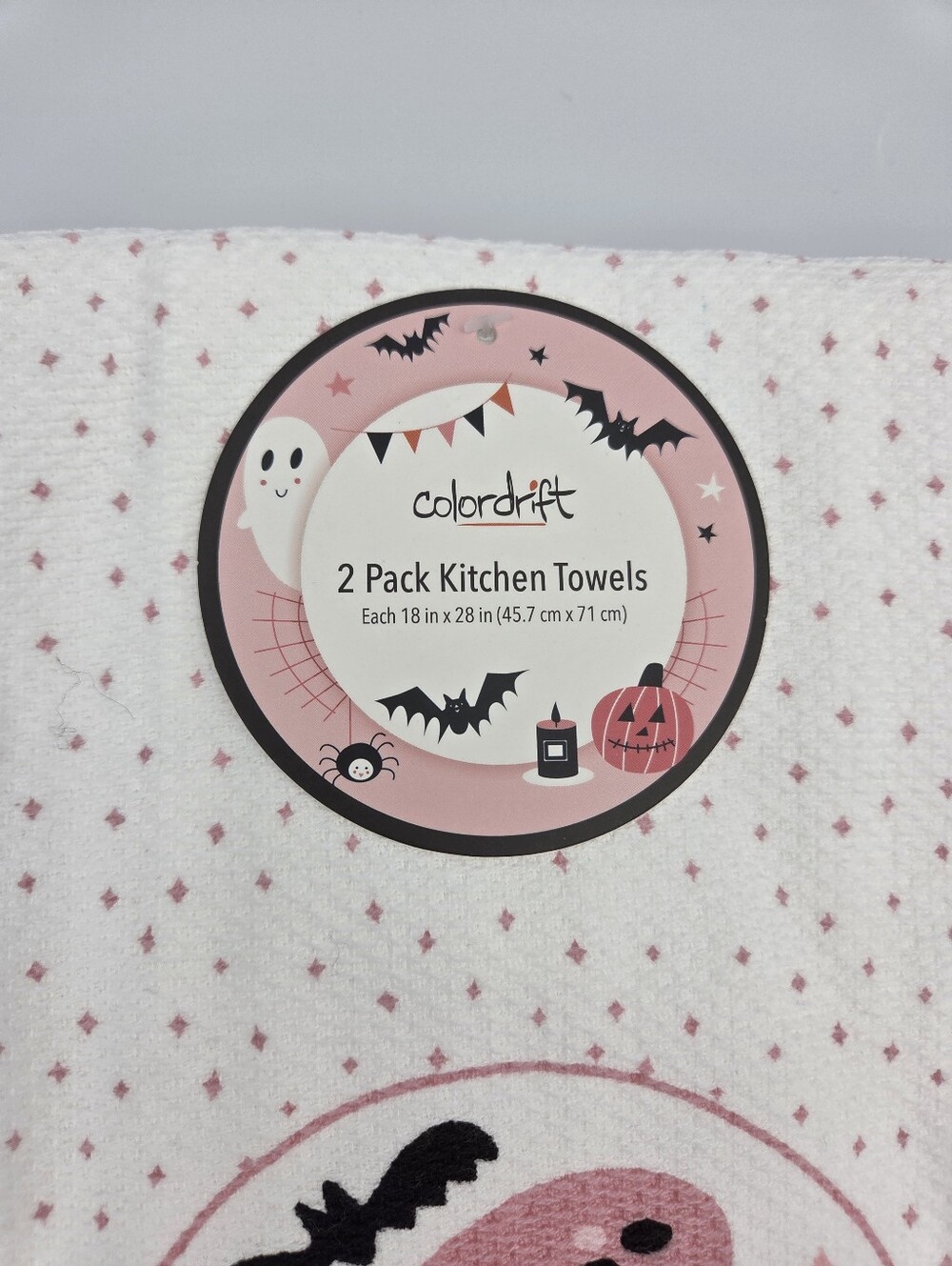 Colordrift Pink Halloween 'Boo!' Kitchen Towel Set Of 2 Nwt - Picture 2 of 5
